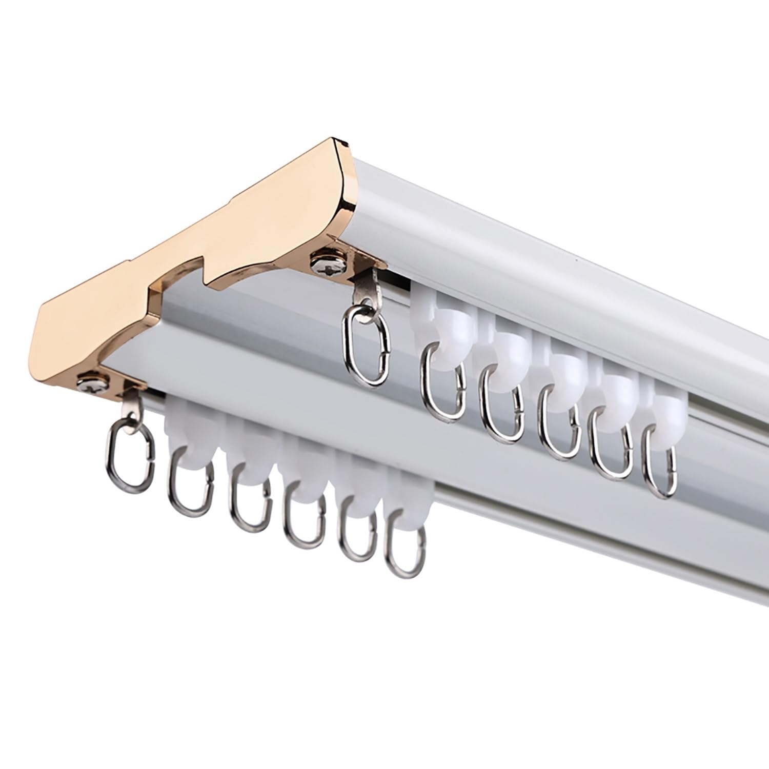 Système de Rail pour Rideaux en Aluminium, 2 Couches, pré-percé, Facile à Installer, 60 x 80 cm, idéal pour Les Rideaux de Douche et Les voilages, Blanc, Longueur 5,4 m (17,7 pi)