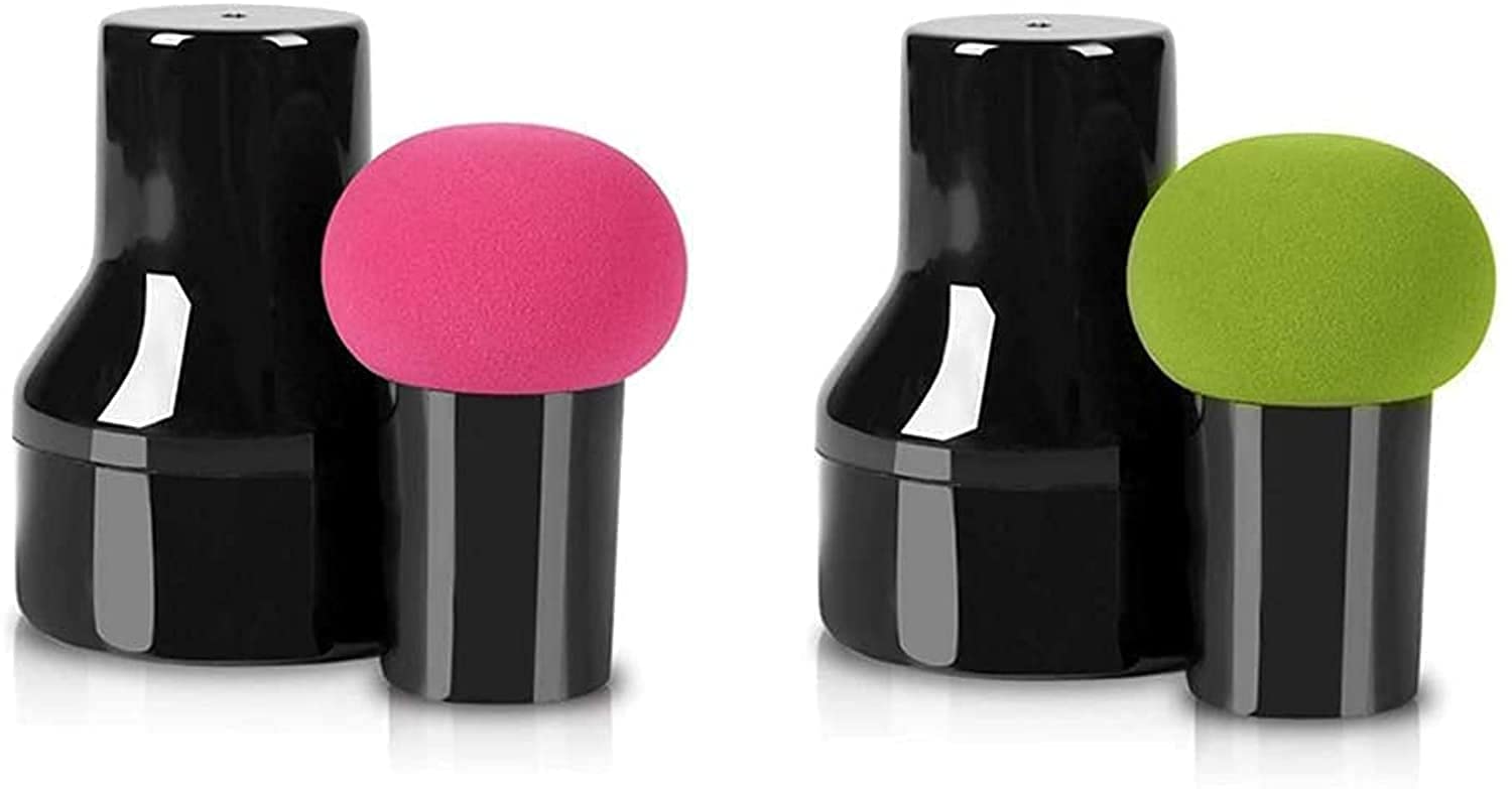 Powder Puffs, Makeup Sponge Makeup Blending Sponge Powder Puff Mushroom Facial Foundation Sponges Makeup Tools with Handle Case for Liquid Foundation Creams and Powders, 2Pcs