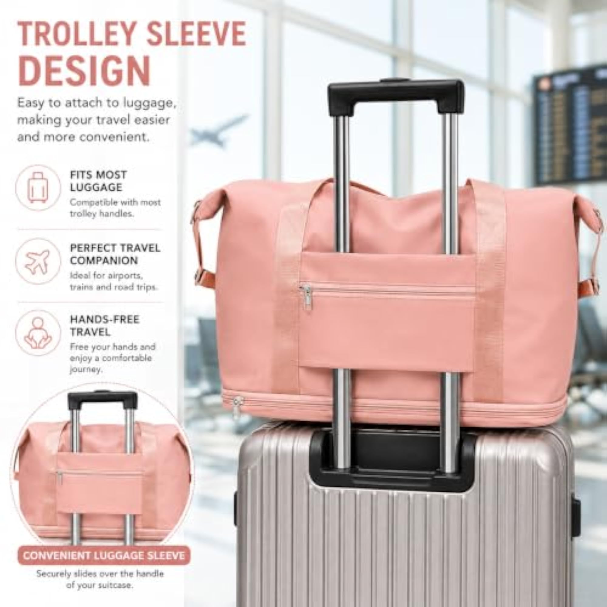Women's Expandable Pink Travel Bag, Stylish Design