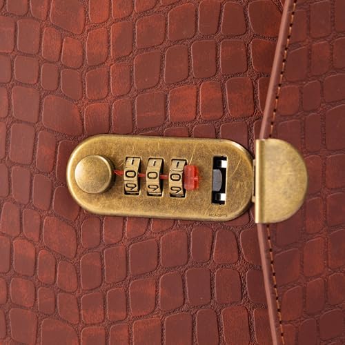 Image of AICA Personalized Name & Charm Leather Lock (Tan Brown) Diary � A5 Size 230 Pages with Combination Lock for Men & Women | Customized Planner Diary Office Birthday Gift Items for Women Girl