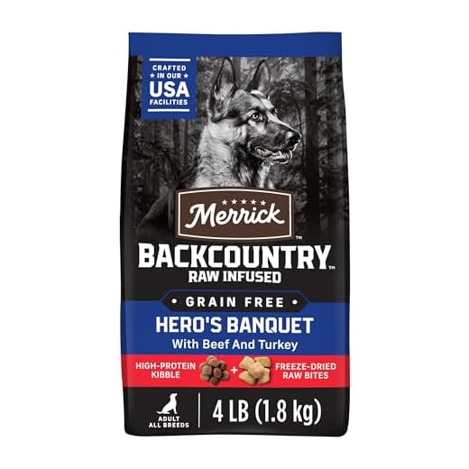 Merrick Backcountry Grain Free Dry Adult Dog Food, Kibble With Freeze Dried Raw Pieces, Hero’s Banquet Recipe - 4.0 lb. Bag