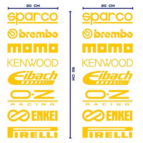 Pimastickerslab Kit adhésifs sponsors techniques auto Kit Tuning Mini Moto Motocross Racing WRC Rally de course code 1381 LUCIDO_glossy_lucid 021 GIALLO