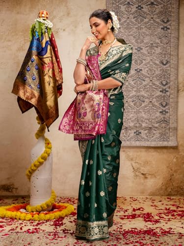 Image of SIRIL Women's Paithani jacquard Silk Saree |Chandrakor Paithani jacquard Saree With Unstitched Blouse Piece