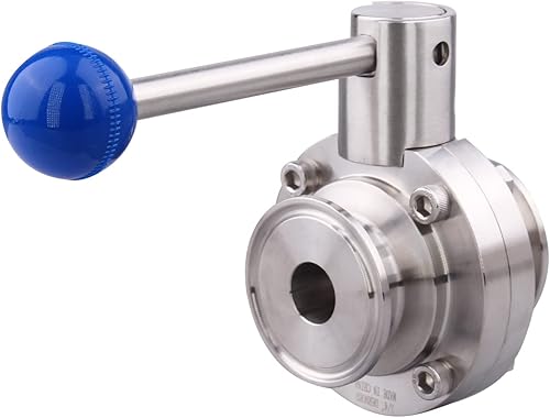 Miniatura 40 de DERNORD Válvula de mariposa sanitaria con mango de acero inoxidable 304 Tri Clamp Trébol (1 pulgada)