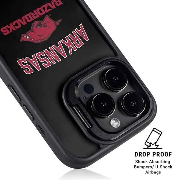 Skinit Kickstand Phone Case Compatible with iPhone 15 Pro Max - Officially Licensed University of Arkansas-Fayetteville Razorbacks Black Design