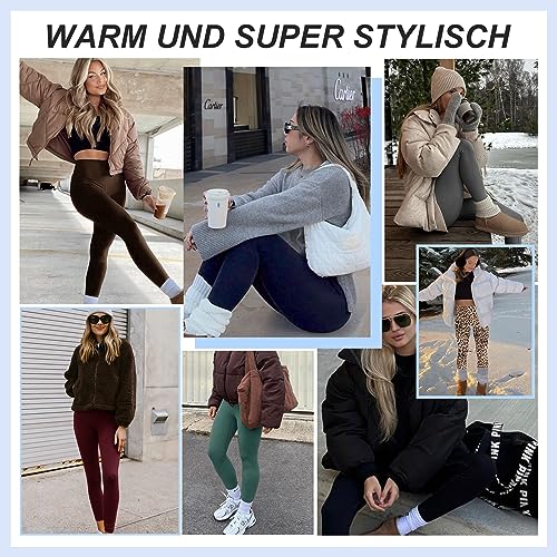AMIYOYO Thermo Leggings Damen Gefütterte Thermoleggins für Winter High Waist Blickdicht Strumpfhose Mit Fleece Warm Kuschelig Elastisch Sport Leggins