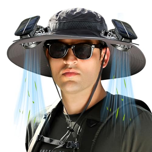 dark gray solar and USB fan hat