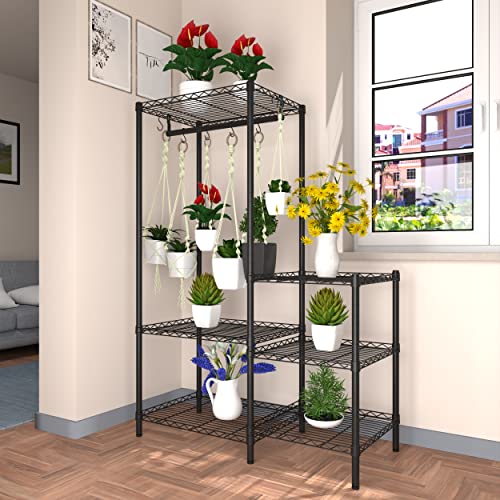 Xiofio 6-Tier Plant Stand For Indoor Outdoor, Large Reinforced Plant Shelf For Multiple Plants For Hanging ,Adjustable,Suitable For Bedroom Living Room Balcony Garden,Black #TOP3