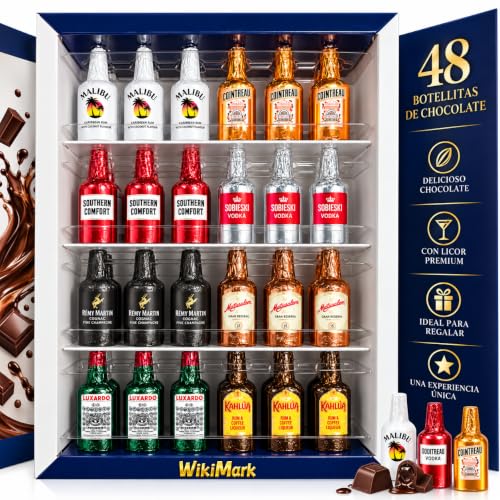 Miniatura 2 de Botellitas De Chocolate Rellenas De Licor - Nueva Edición 2026 Con Nuevos Sabores - Incluye Caja Armario Botellero Wikimark. 750gr - 48 Botellitas. Caja Armario Botellero, 48 Botellitas - 750gr