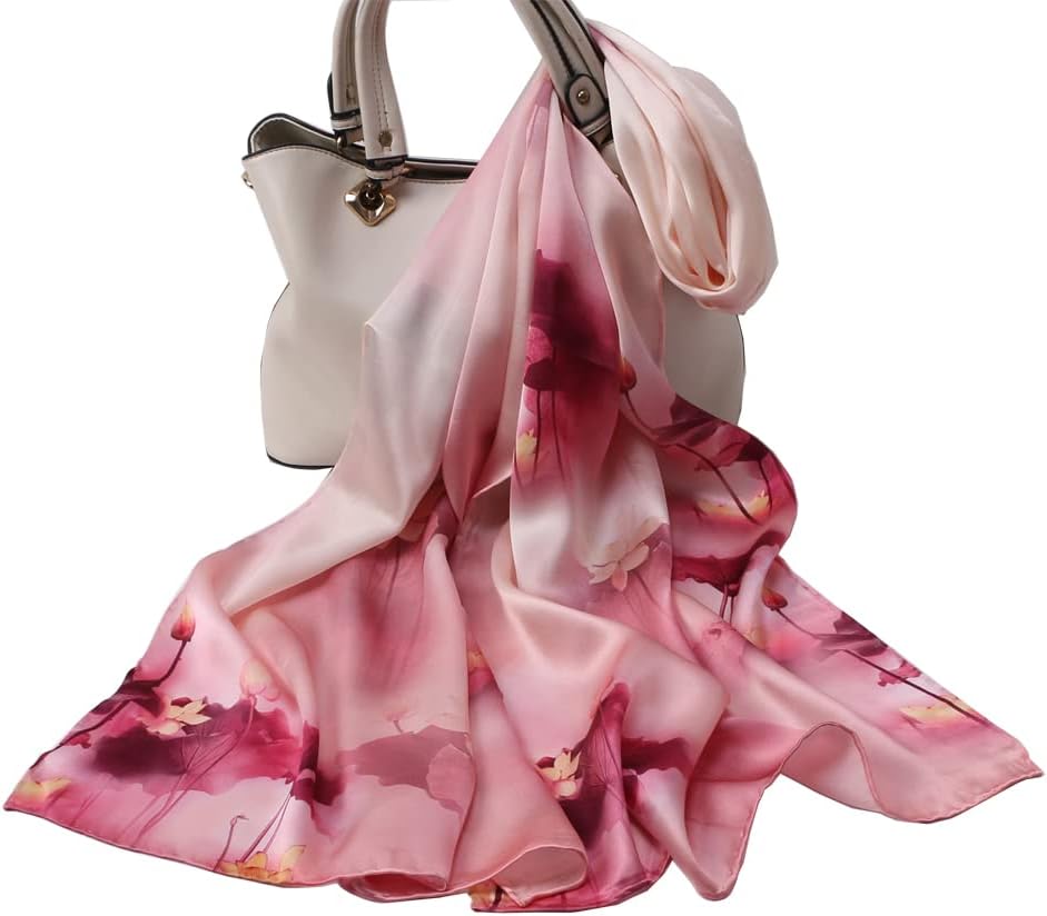 100% Mulberry Silk Scarfs for Women Floral Print Satin Long Scarf for Headscarf Hair Wraps Shawl with Gift Packed - Image 2