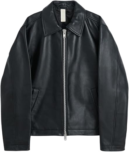 EXOTIX Black Leather Jacket for Men | Collared Zip-Up Classic Style | Crop Fit Racing Sports Bomber Jacket | Premium Leath...