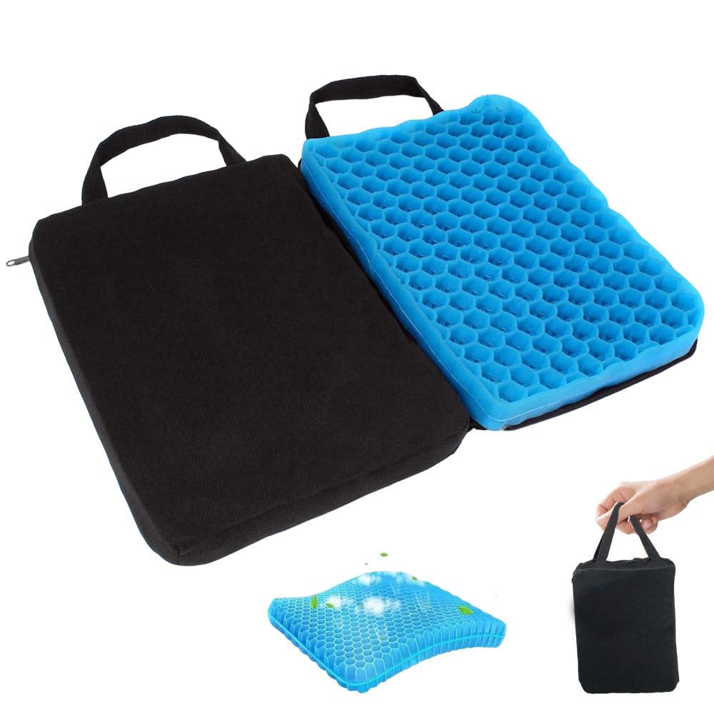 XEERUN Gel Seat Cushion, Foldable Travel Seat Cushion, Portable Honeycomb cushion with Cloth Cover and Handle, Ergonomic Gel Cushions for Airplane Seats, Camping, Office Chair, 39 x 27 x 2.7cm