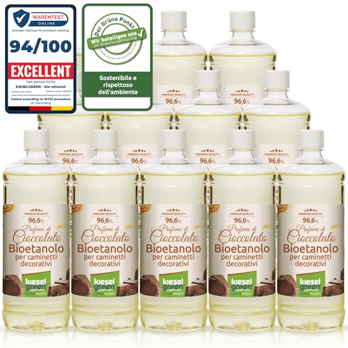 KieselGreen Bioethanolo 12 x 1 litro con Fragranza per Caminetto a Etanolo – Bio-etanolo profumato per Ambienti, molte Fragranze - Profumo per Caminetto a bioetanolo da Interno o da Tavolo