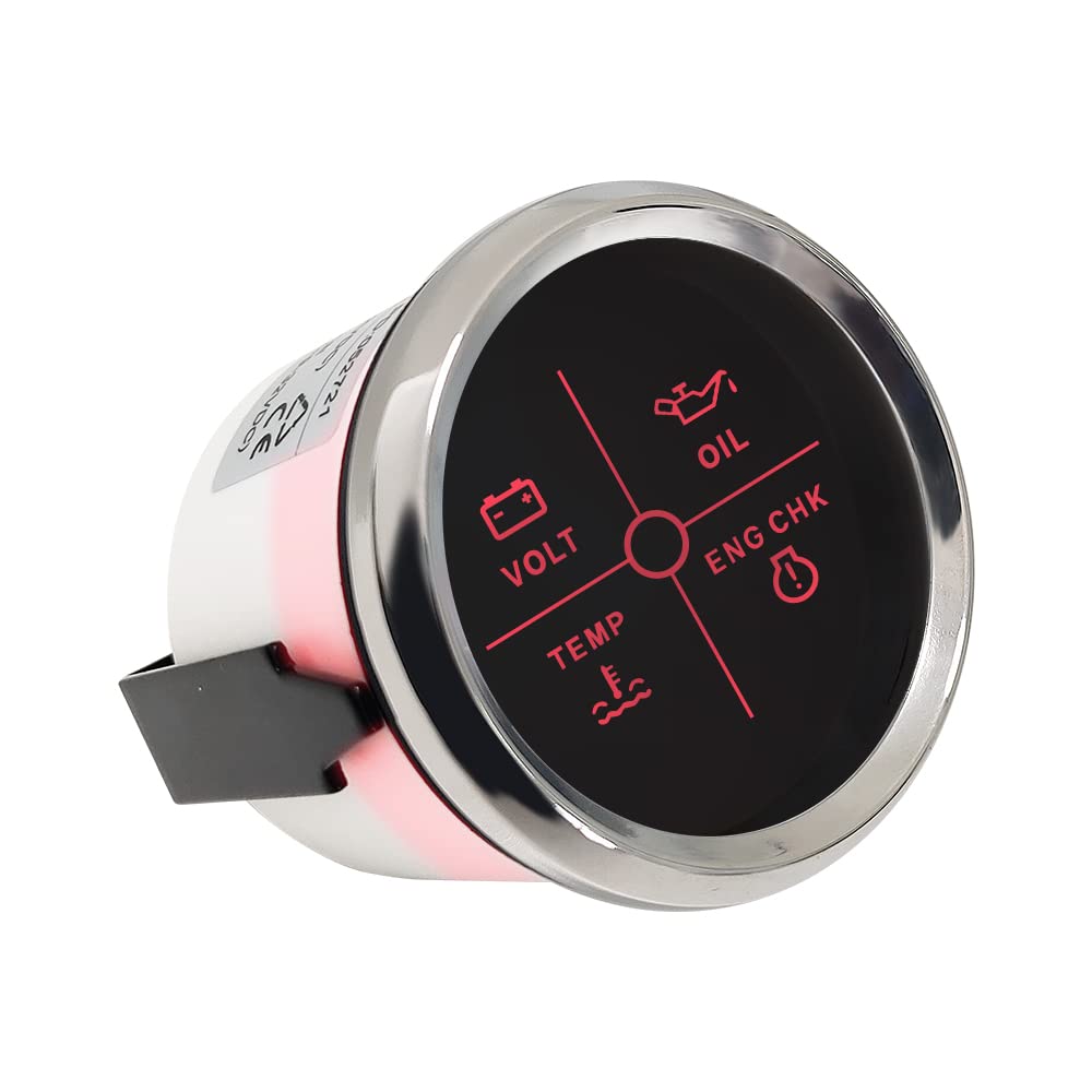 ELING 52mm (2Inches) 4LED Engine Alarm Indicator Gauge 12V 24V for Auto Truck Sailboat with Red Backlight