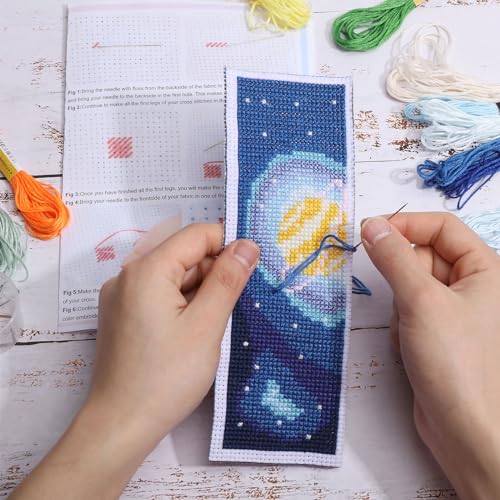ORIGACH 6 Set Starry Sky Cross Stitch Bookmark Kits for Beginner and Book Lover Handmade Cross Stitch Bookmarks Full DIY Supplies with Instructions - Image 3