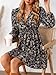 CUPSHE Women Floral Ruffle Summer Dress Surplice V Neck Long Peasant Sleeve Elastic Waist Flowy Casual Holiday Mini Dress, Black XS