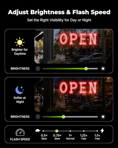 Image of 32 x 10 Inch LED Open Sign for Business - Timer via BT APP & Remote Control, Ultra Bright Open Sign with 14 Flash Modes, 6 Dimming Levels & 6 Speed Control for Salon Cafe Restaurant (Red & white)