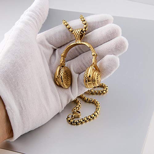 Aienid Men Necklace Gold Stainless Steel Headset Vintage Punk Pendant Necklace Chain For Boys Gifts #TOP4