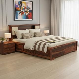 WOODLAB Solid Sheesham Wood Queen Size Bed with Box and Headboard Storage | Wooden Double Bed Cot Palang Furniture for Bed... Price In India