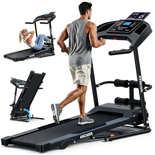 Multifunctional Folding Treadmill with Sit-Up & Incline, 3.5 HP Portable Running Treadmills for...