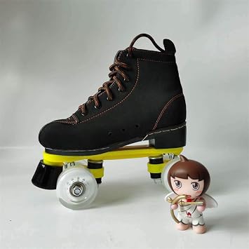 Roller Skates for Women Men Indoor Outdoor Roller Skate, PU Leather High-Top Roller Skates Four-Wheel Roller Skates,Clear,35