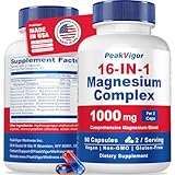 16 in 1 Magnesium Complex, 1000mg Magnesium Complex Supplement for Women with Magnesium Glycinate, Citrate, Orotate, L-Threonate, Malate, Third-Party Tested, Easy-Swallow Vegan Capsules