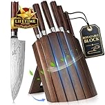 Knife Set 7 Piece Japanese Style Kitchen Knives Sets with Foldable Magnetic Acacia Wood Block Sharp High Carbon Stainless Steel for Kitchen with Anti-Slip Ergonomic Handle