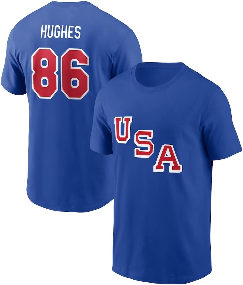 Jack Hughes Hockey USA New Jersey T-Shirt Cotton Jersey #86