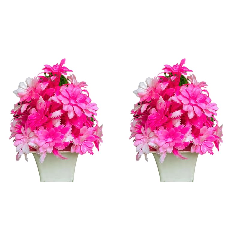 VK Collection Beautiful Artificial Flower Pot with Vase for Home Decor|Hotel Decor|Office Decor|Gifts Pink Flower with Pot (Pack of 2)