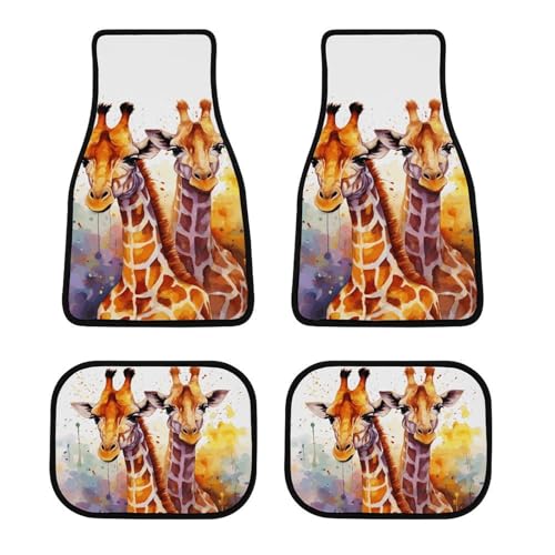 Tapis de sol pour voiture antidérapants lot de 4 avec motif girafes aquarelle pour SUV et berline
