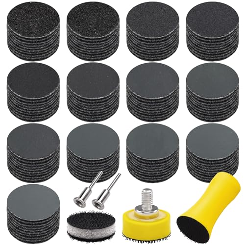 SIQUK 130 Pièces Disques de Ponçage 25mm Disques Abrasifs Ronds Grain 60-5000 Papier de Verre Sec à l'eau Feuilles Abrasives pour Métal Ponceuse Polissage Auto