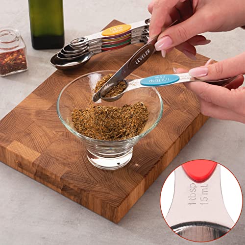 Ch1Ef Magnetic Measuring Spoons Set Of 8 Stainless Steel Etched Dual Sided Stackable Engraved Nesting Teaspoons Tablespoons For Measuring Dry And Liquid Ingredients (Multicolor) #TOP3
