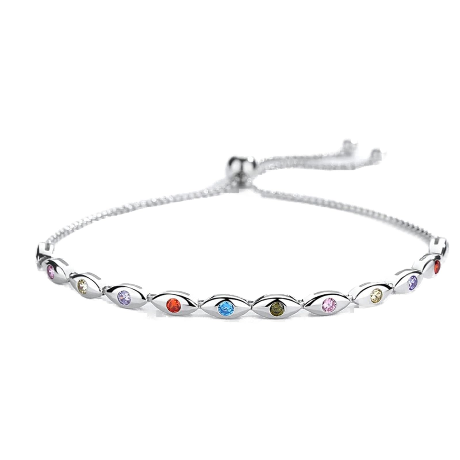 Bracciale Evil Eye Bracciali Tennis In Argento Sterling 925 Per Donna Arcobaleno Colorato Cz Gioielli Da Uomo Regolabili In Turchia
