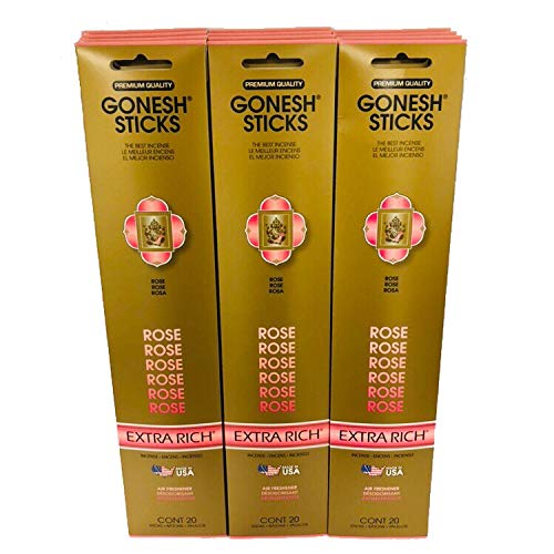 Gonesh Incense Sticks Extra Rich Collection: Rose 12 Pack (20 Sticks/Pack)