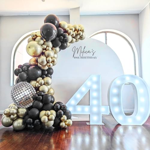 Black and Gold Balloons Garland Arch Kit, 18 12 10 5 Inch Black Metallic Gold Balloon Arch Kit, Champagne Gold Party Decorations with 4D Disco Balloon for Graduation Birthday Retirement New Year