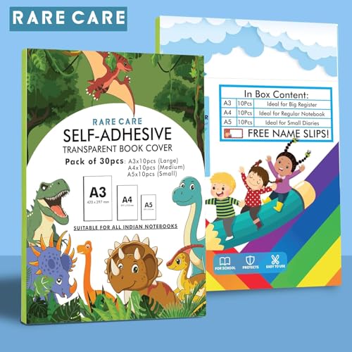 Image of Transparent Book Cover | 30 Unique Labels for Books for School Waterproof Self Adhesive Sticking Books Cover Stationery Items [30 Pcs- 3 Different Sizes -10 Each] 1 Year Warranty