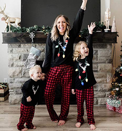 IFFEI Weihnachts Pyjama Passende Familien Pyjama Sets Langarm Schlafanzug Zweiteiler Tops und Pants Hausanzug Black Geweih Baby Herren L