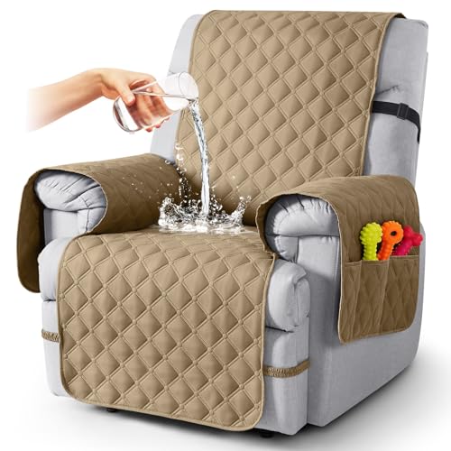 Image of TAOCOCO 100% Waterproof Recliner Covers, Reversible Recliner Sofa Cover for Reclining Chair, Recliner Sofa Covers with Leg Straps, Washable Slipcover for Pets and Kids(1 Seater 22 inch, Camel)