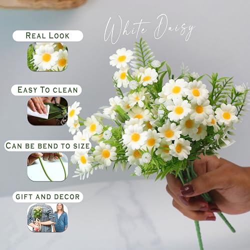 Image of Art Street Artificial White Flowers Bunch |Daisy Flowers for Home | Living Room, Decor |Christmas Day, New Year, 7 Head 20 Flowers| Pack of 2|Size 11 INCH, (Without Vase)