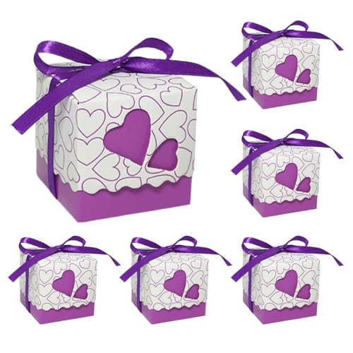 Papier Boite Bonbons Coffret Cadeaux, 50 Pièces Boîtes à Dragées Baptême, Boîtes à Dragées pour Mariage, Boîte Cadeau de Bonbons en Ruban, pour...