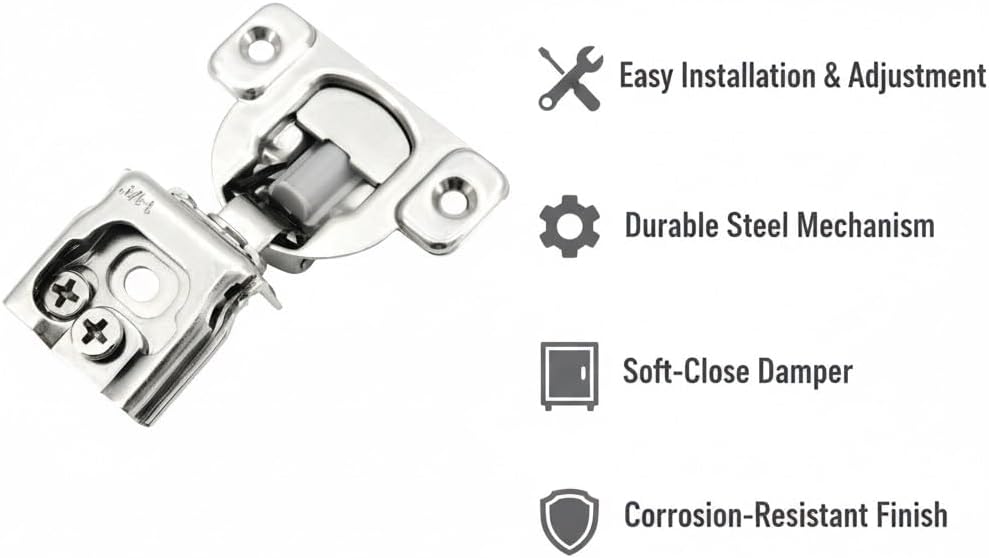 Soft Close Cabinet Hinges Hidden Cabinet Hinges for Doors Overlay Concealed Hinges with Damper Slow Close Hinge for Kitchen Cabinets Face Frame Durable Nickel Plated