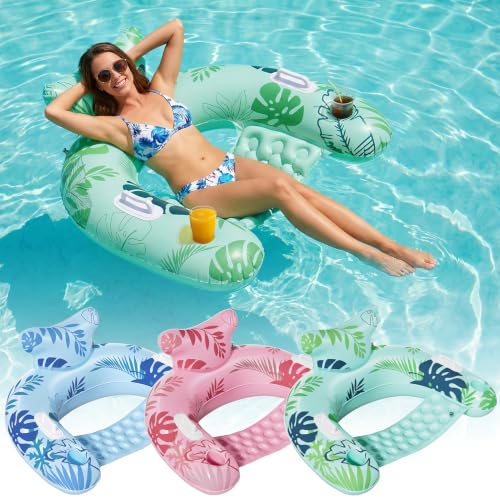 HLDIRECT Inflatable Pool Floats Adult with Cup Holders & Ergonomic Headrest