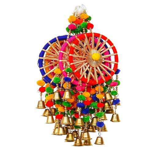 Image of eCraftIndia Gota Patti Bangle & Bells Decorative Wall Door Hangings Latkan Toran for Main Door Entrance, Pooja Room - Wedding, Ganpati Navratri Diwali Decoration Items for Home Decor (Pack of 4)