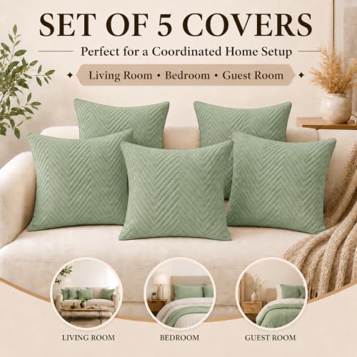 Image of RD TREND UltraSonic Microfiber Cushion Covers, 40 x 40 cm /16 x 16 inches, Set of 5, 250 TC, Back Zipper (Miltry Green)