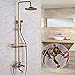 Wieoc Testa da doccia in ottone antico per bagno Regender Doccia in ottone Ottone con due maniglie a croce e cestello stoccaggio presa girevole