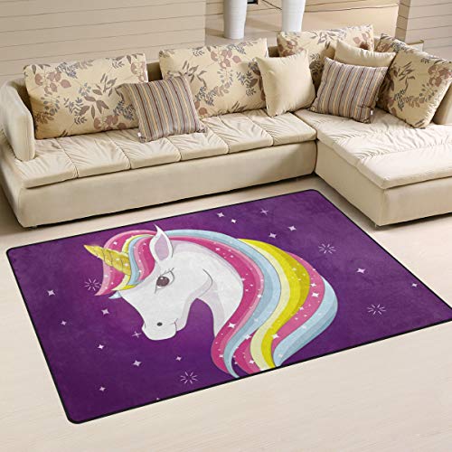 Zzaeo Cute Lovely Rainbow Unicorn Purple Area Rug Polyester Soft Carpet Anti-Slip Floor Mat Rugs For Living Room Dorm Bedroom Home Decor - 60 X 39 Inch #TOP2