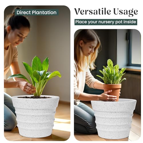 Image of YUCCABE ITALIA FOXB BR Pots for Plants Highly Durable Polymers Lightweight Indoor Outdoor Flower Pot Planter Marble White Set of 3 (12, 14, 18 Inches)