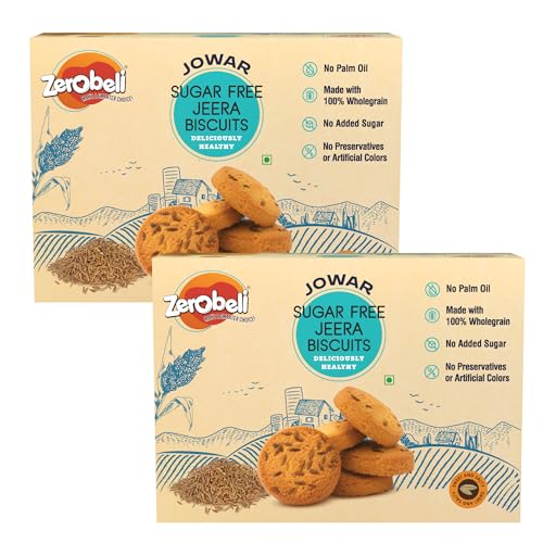 Image of Zerobeli Sugar Free Jowar Jeera Biscuits - 375g (Pack of 2) | Guilt-Free | Perfect Blend of Nutrition | Ideal for Health-Conscious Consumers | 100% Wholegrain I No Refined Sugar | Diabetic Snacks