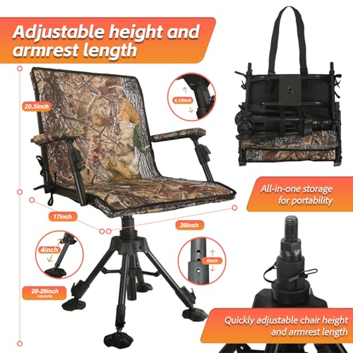 FUNHORUN Hunting Chair with Removable Camo Cover, Swivel Ground Blind Seat by FUNHORUN - Used condition - Image 5