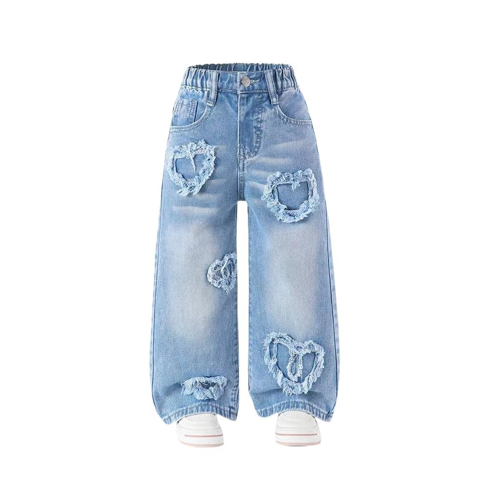 Nivne Tco Tween Girls Baggy Jeans Zipper Fly Wide Leg Denim Pants